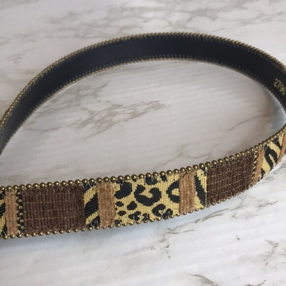 Vintage 1990s Elite Metallic Leather Gold Tone Leopard Snakeskin Embossed Medium - Picture 6 of 6